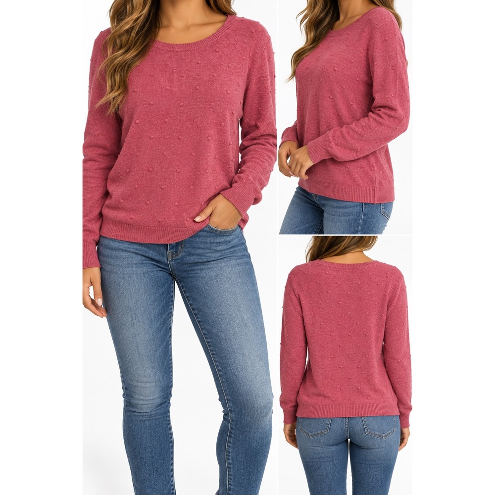 Bass Women Pink Cotton Merino Wool Blend Textured Dot Crewneck Sweater XL